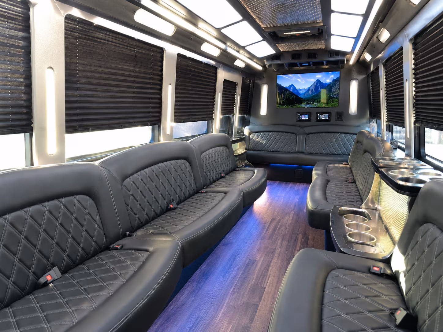 Passenger seating aboard a party bus rental serving Odessa