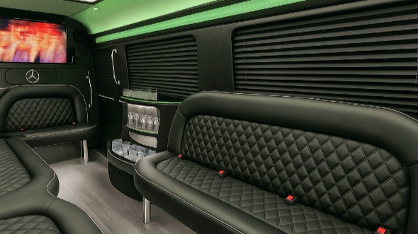 Interior of Charter Bus Company Fort Worth's 14 Passenger Sprinter Limousine in Fort Worth