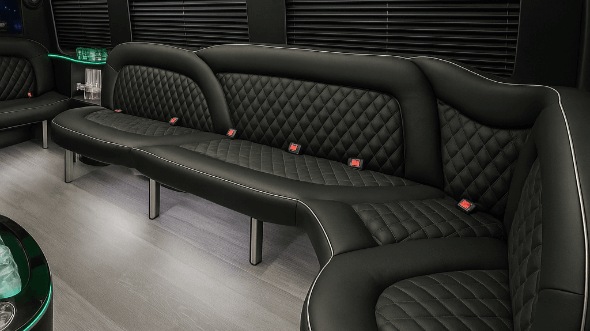 Interior of Charter Bus Company Abilene's 15 Passenger Party Bus in Abilene