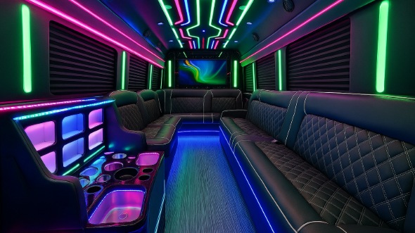 Interior of Charter Bus Company Waco's 40 Passenger Party Bus in Waco