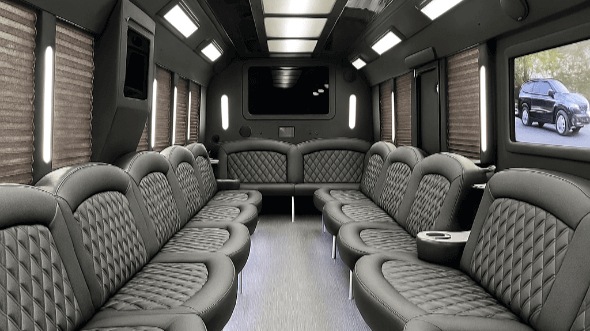 Interior of Charter Bus Company Waco's 50 Passenger Party Bus in Waco